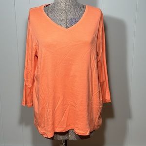 By Chico’s Womens XL Chico’s Size 3 Orange Mid Length Sleeve V-Neck Blouse